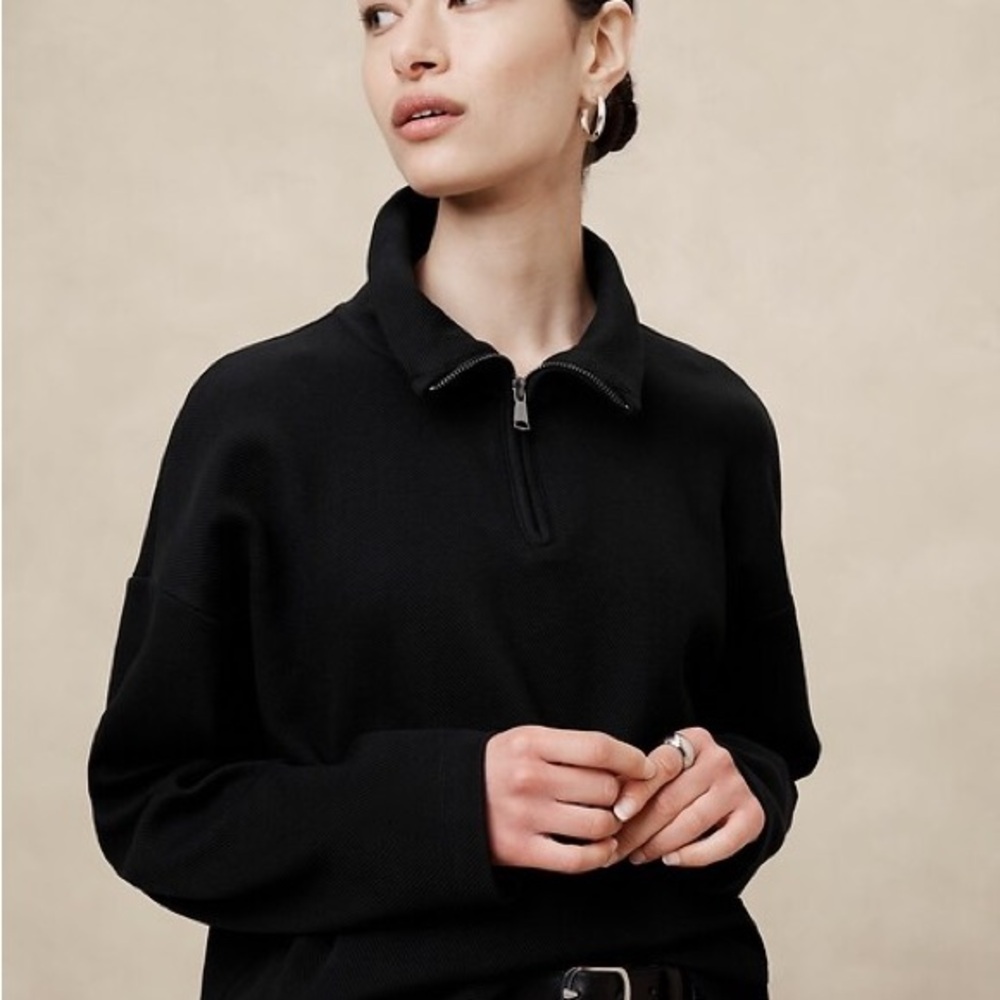 Banana Republic Factory Black Double Twill Black Half-Zip sweatshirts Size XL
